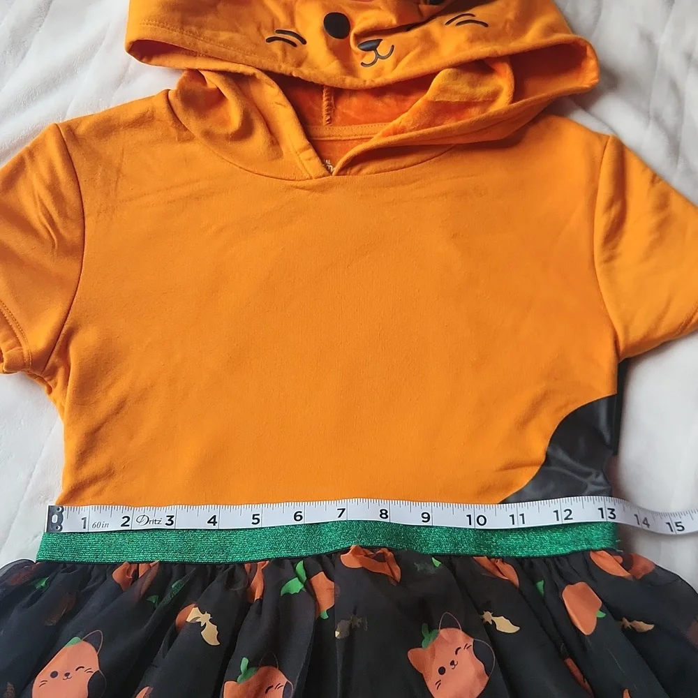 Halloween, Youth Girl Orange Black Cat Soft Squishmallows Pumkin Layered Dress